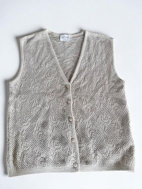 Leitman Classics Knit Sweater Vest Beige Cottagecore Large
